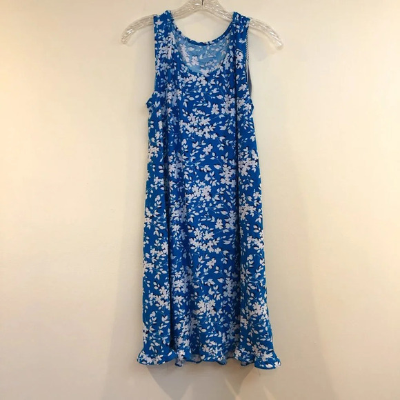 Draper James Floral Bohemian Blue Slip Wide Strap Scoop Neck Mini Dress S NWT - Picture 2 of 7